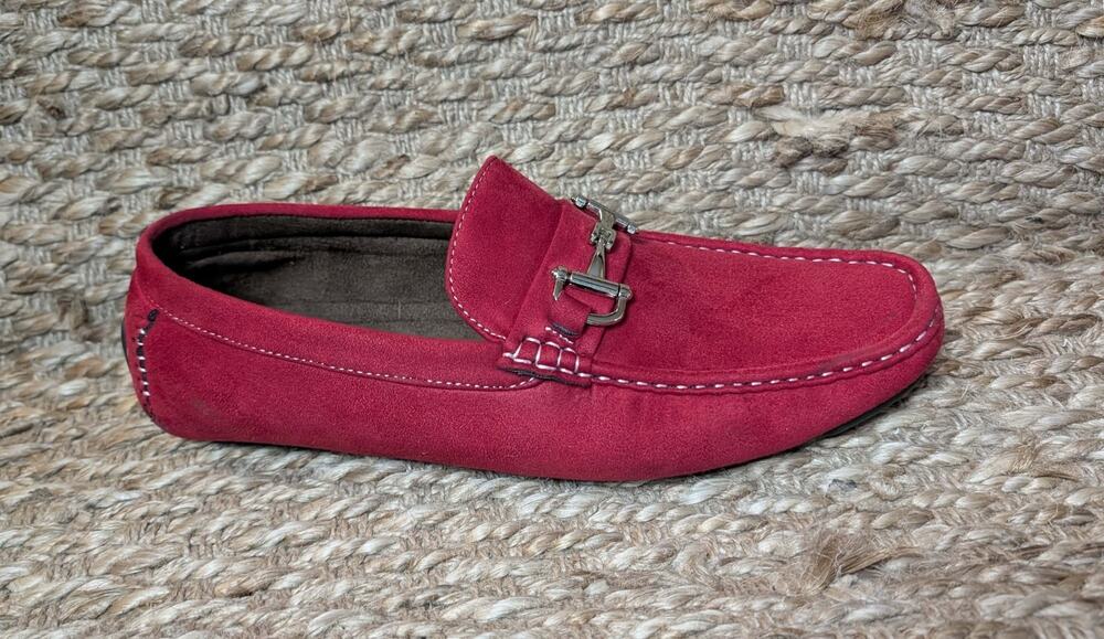 David Stone Mens Red Faux Suede Silver Bit Driving Shoes Loafers Size 11 Moc Toe